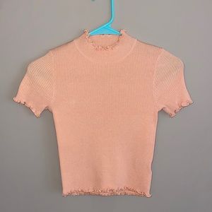 Pink Mock neck top with ruffle detailing
